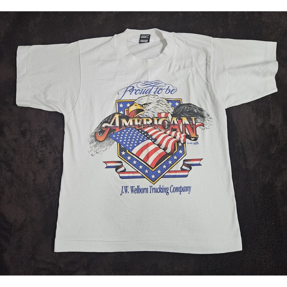 Vintage 1991 Proud To Be American Patriotic T-Shirt Youth Size Medium Bald Eagle
